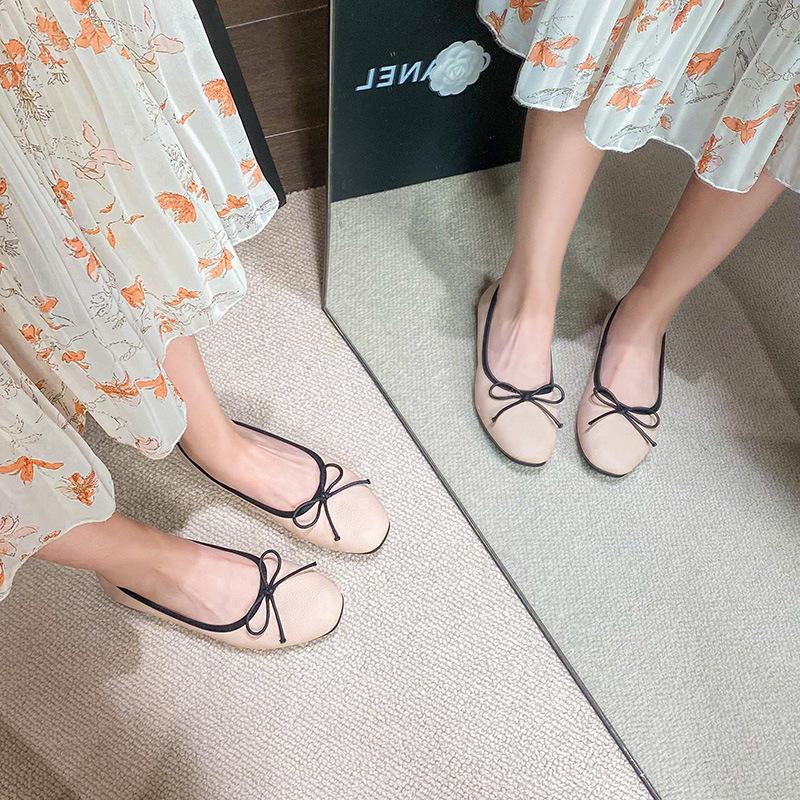 -Soft~ Xiaoxiangfeng Bow Square Head Shallow Mouth Ballet Flat Shoes Women's Single Shoes