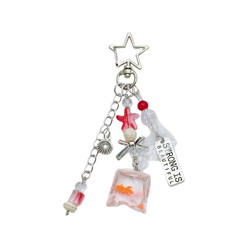 Phone Charm Blue Alloy Resin Beads Ocean Themed Cute Fish Pendant Beaded for Hanging Bags Purse Keys