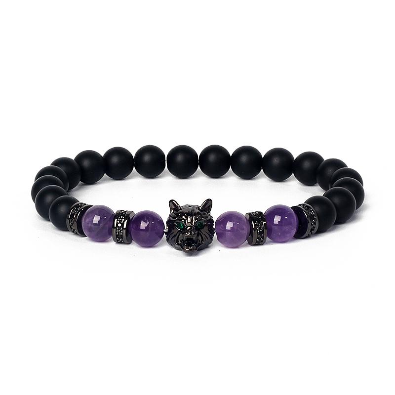 Fashion Crown Skull Punk Bracelets Men Wolf Head Zircon Tiger Eye Bracelets for Women Energy Nature Stone Soul Jewelry Pulsera