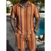 Summer Fashion Knitted Crochet Lapel Men's Short Sleeved Casual Vacation Polo Shirt