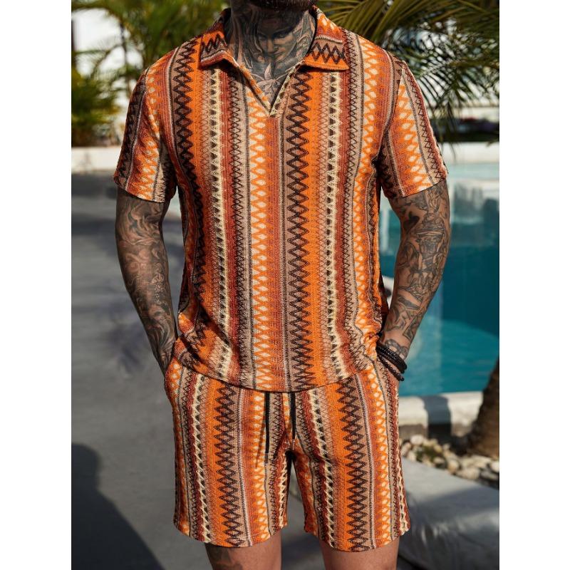 Summer Fashion Knitted Crochet Lapel Men's Short Sleeved Casual Vacation Polo Shirt