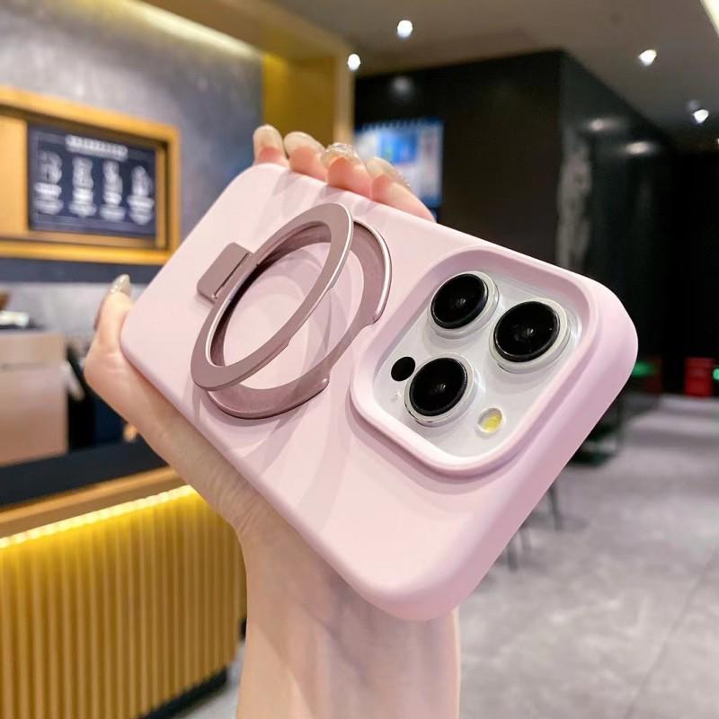 Liquid Silicone Phone Case With Magnetic Mount Stand IPhone 16 Pro Max 15 14 13 Series Soft TPU Cover Anti-Slip Shockproof