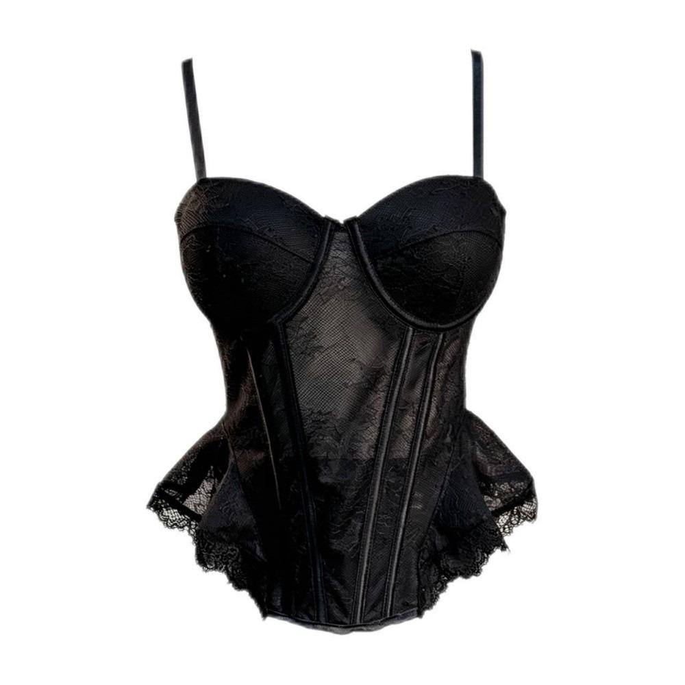 Mesh Lace Corset Transparent Crop Tops Fashion Suspender Vest  Burlesque