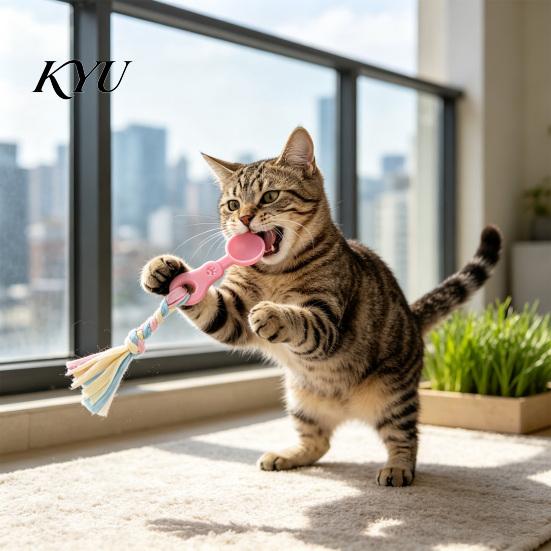 Outdoor Dog Activity Toy Molar Chewing with Rope, TPR Spoon Head Durable Woven Gum Massage Pet Tool Knot Training Toy, Macaron Colors Teeth