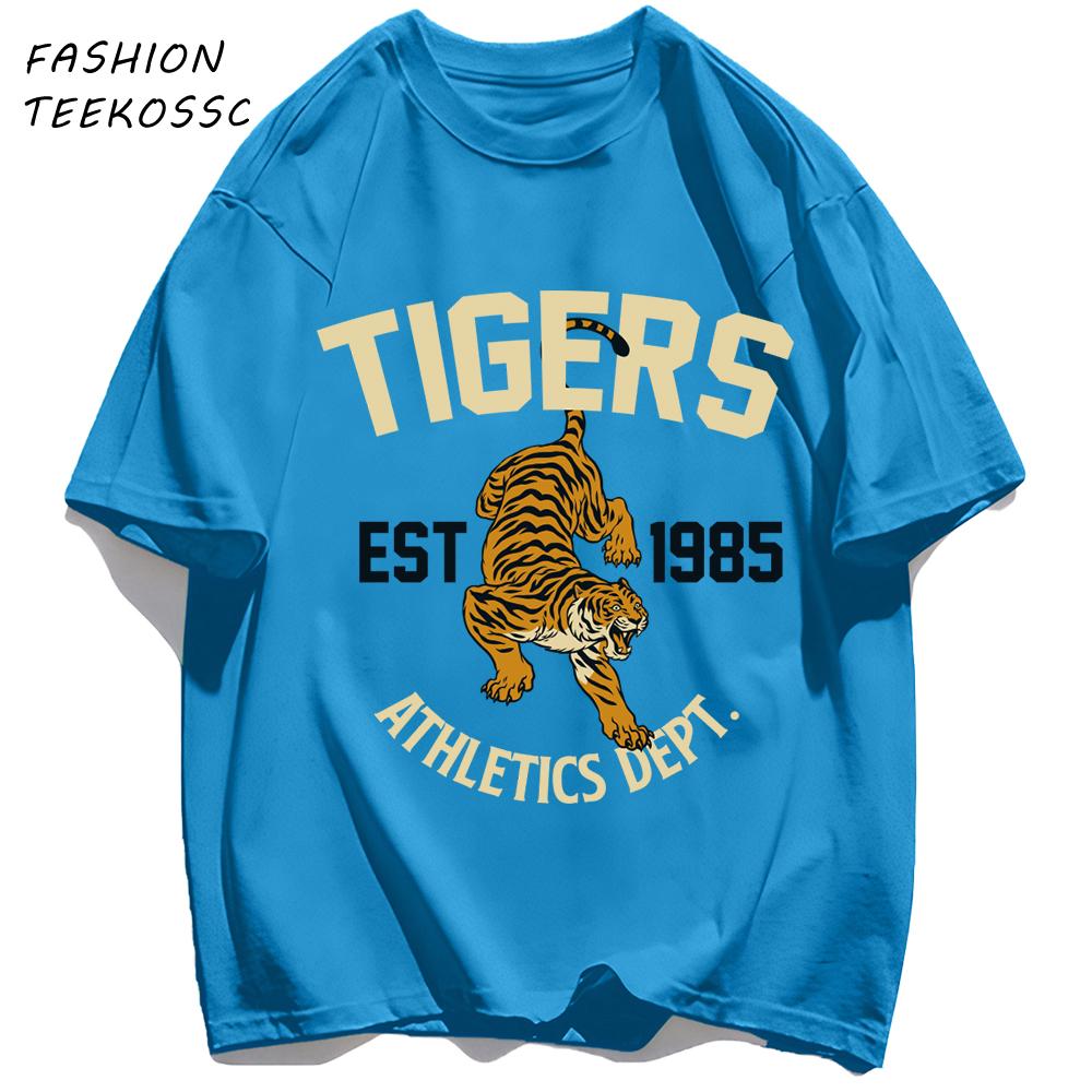 Tigers Est 1985 Sport Pattern T Shirt Men Comfortable Loose TShirt Summer Casual Y2K Short Sleeve Cotton AllMatch Clothes