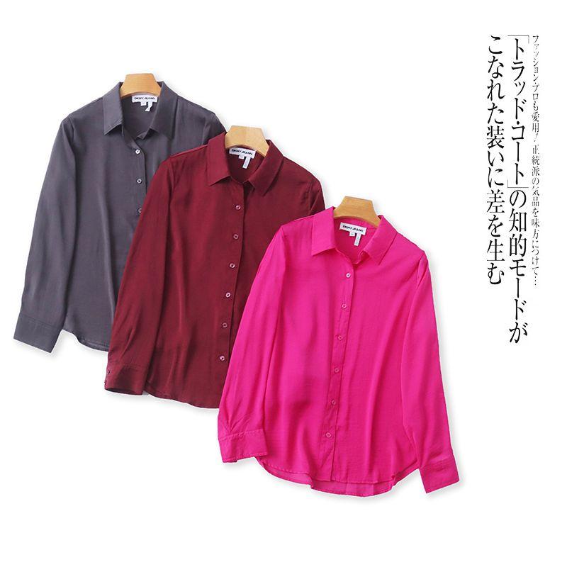 

Foreign Trade European and American Orders Women clothes Long sleeve Shirts New Lapel Single-Breasted Loose Commuter Style Shirt Rose Red PXS