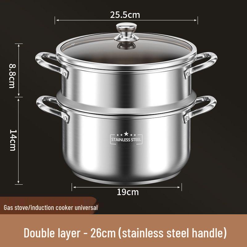 Stainless Steel Double Layer Soup Pot and Steamer for Gas & Induction Cooktops