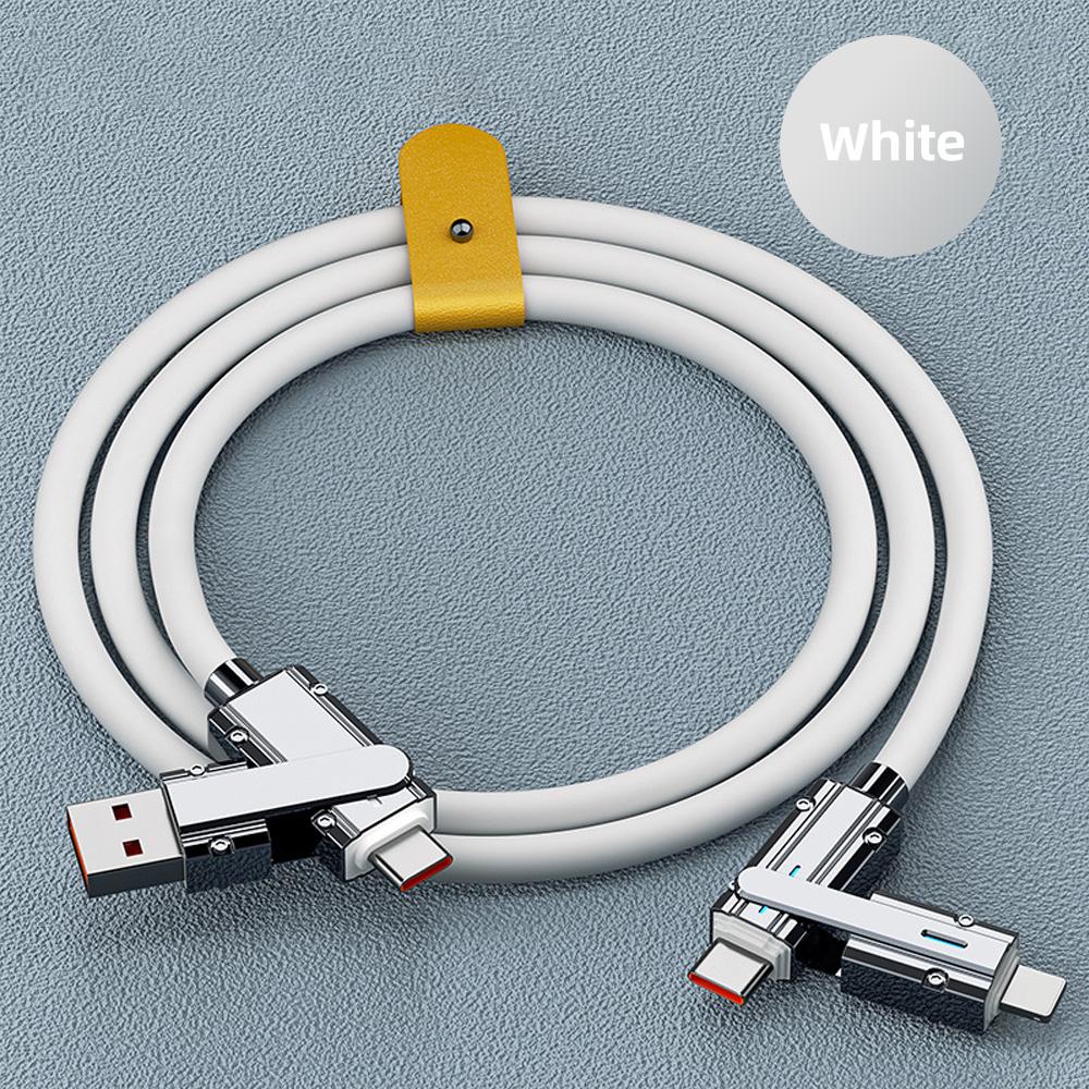 

4 в 1, 66 Вт, сплав, жидкий силикон, кабель для передачи данных USB/Type C к USB C/iOS, шнур для быстрой зарядки для телефона Huawei Samsung белый
