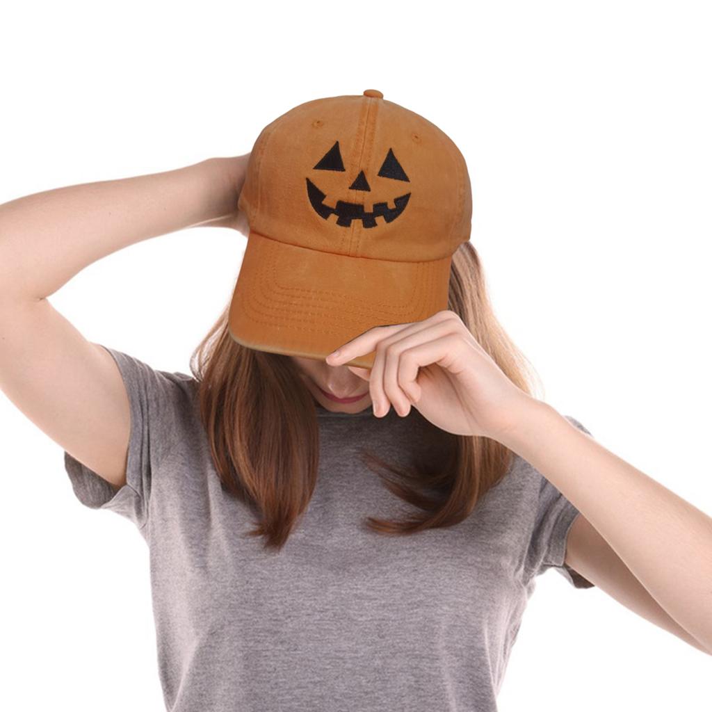 Halloween Pumpkin Hat Breathable Adjustable Baseball Cap Sun Protection Embroidery Baseball Hat for Outdoor Travel Camping