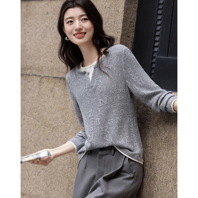 Demana Women s Winter V-Neck Color-Block Knit Top M