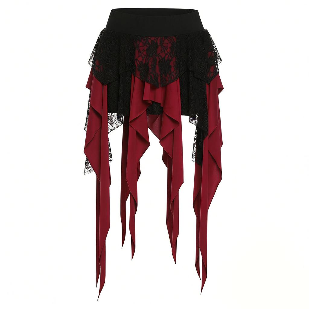 Halloween Pirate Medieval One-Shoulder Dress with Retro Metal Ring Belt and Bell Sleeves