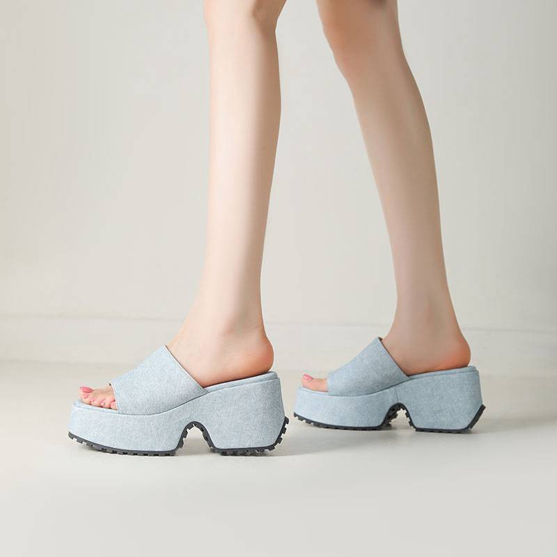 Krazing Pot Polyurethaan Mules Lente Zomer Maat 43 Maat 42 Prints Dames Platform Dames Ronde Neus Instappers Waterdichte Sandalen