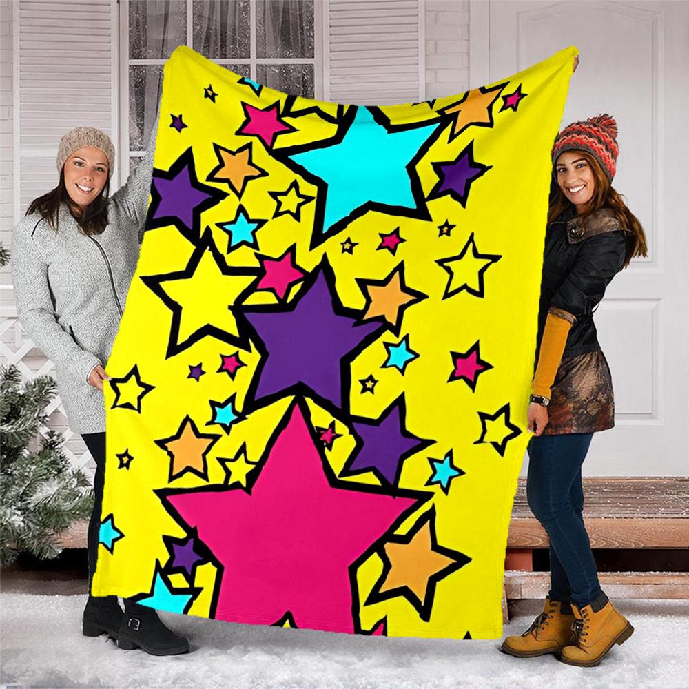 1pc Colorful Stars Print Outdoor Blanket, Lightweight Polyester,