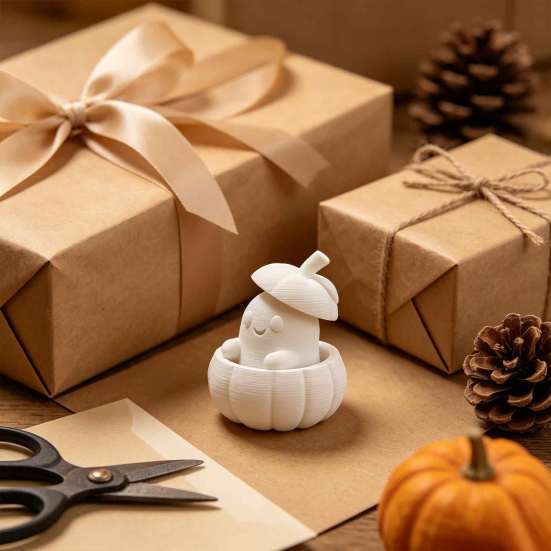Cartoon Elf Ornaments 3D Printed Christmas Gift Box Ghost Figurine Ornaments, Cute Fun Handmade Creations Halloween Pumpkin Desktop Decoration
