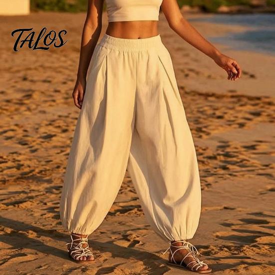 Entspannte Hose Damen Weites Bein Tonnenhose, Lässige High Waist Ballonhosen, Einfarbige Falten Baggy Palazzo Hosen
