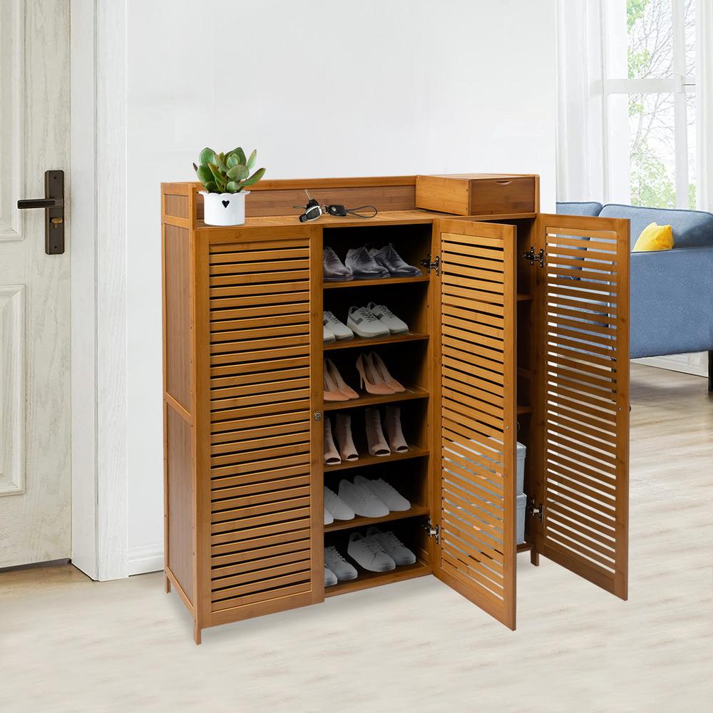 Bymaocar 7 Tiers Multifunctional Shoe Organizers Storage Rack Shelf Bamboo Shoe Closet Cabinet Free Standing for Entrance/Patio