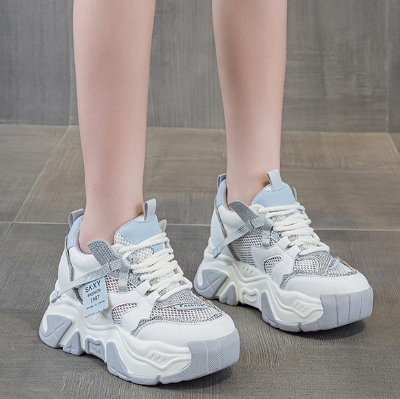 Fashion 8CM Air Mesh Microfiber Leather Breathable Flats Hollow Chunky Sneaker Platform Wedge High Brand Women Sandals Shoes