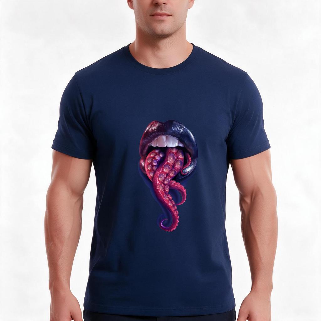Tentacle Lips Tshirt Summer Casual Cotton Tee Oversized Streetwear Tops Vintage Graphic Print Loose Fit Short Sleeve