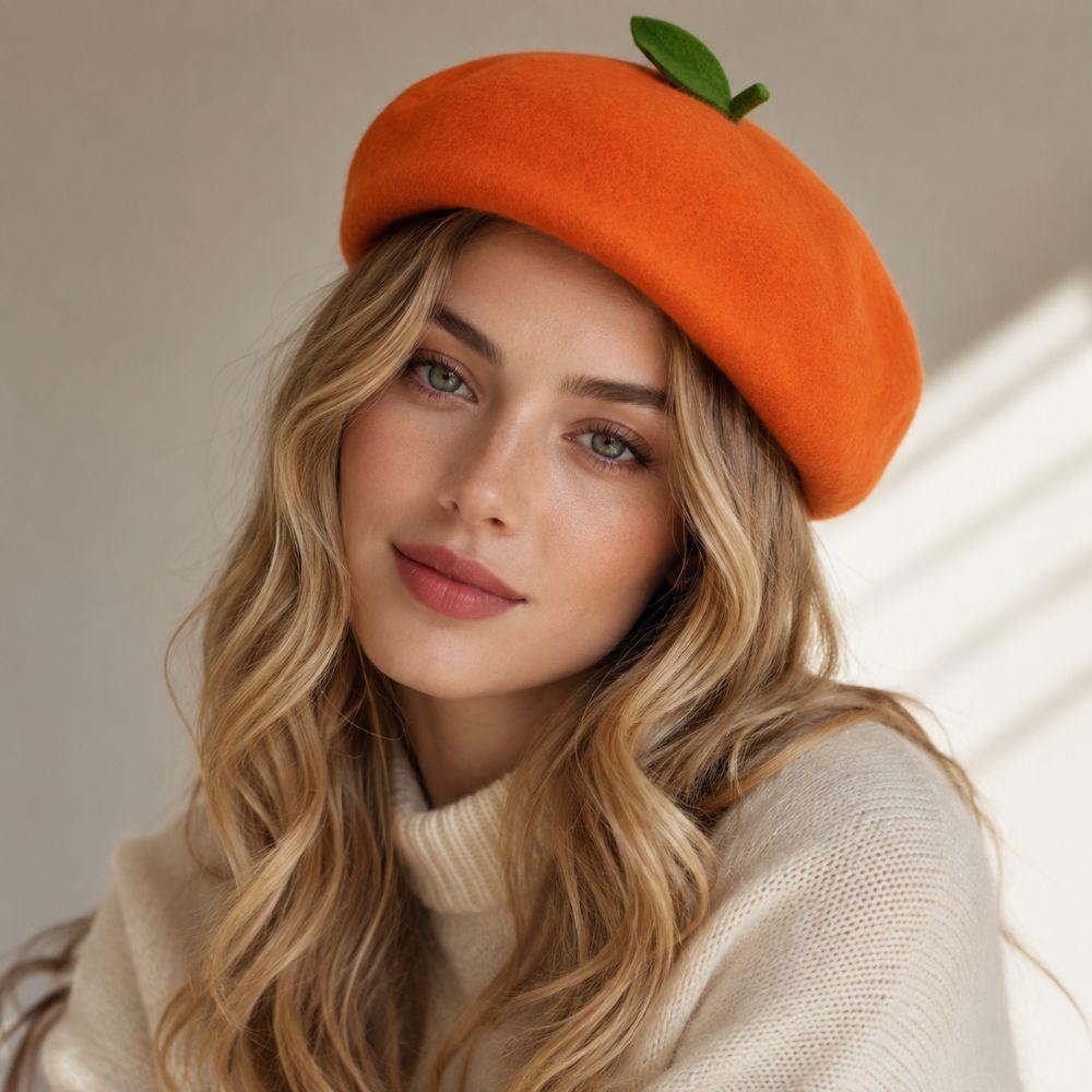 Red Apple Painter Hat Orange Shaped Knit Beret Japanese style Fruit Beret Autumn and Winter Warmth