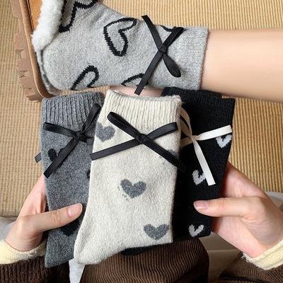 Warme Dicke Wollsocken Damen Wintersocken Einfarbig Herzförmig Wadenhoch Socke Freizeit Schneestiefel Boden Baumwollsocke Frauengeschenk