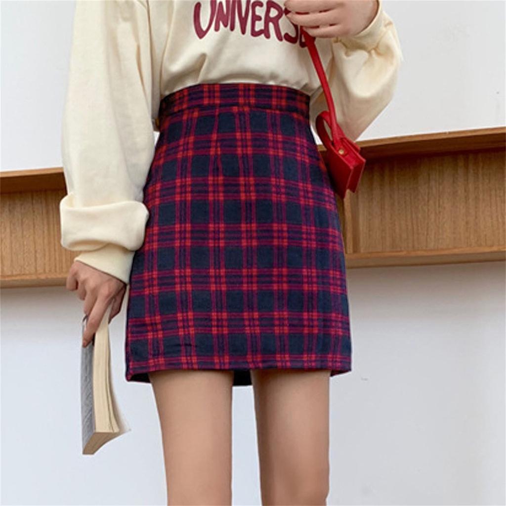 Fashion Women Plaid Printed Skirt Strap Elastic Ladies Slim Short Skirts