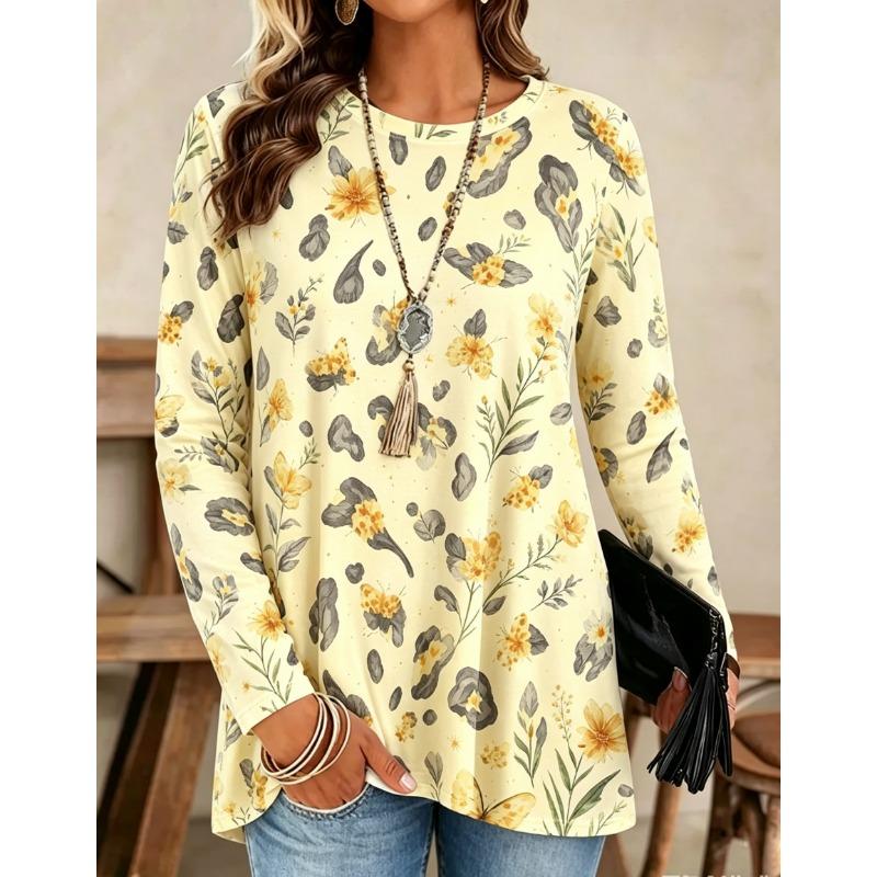 Autumn and winter women's long-sleeved O-neck T-shirt