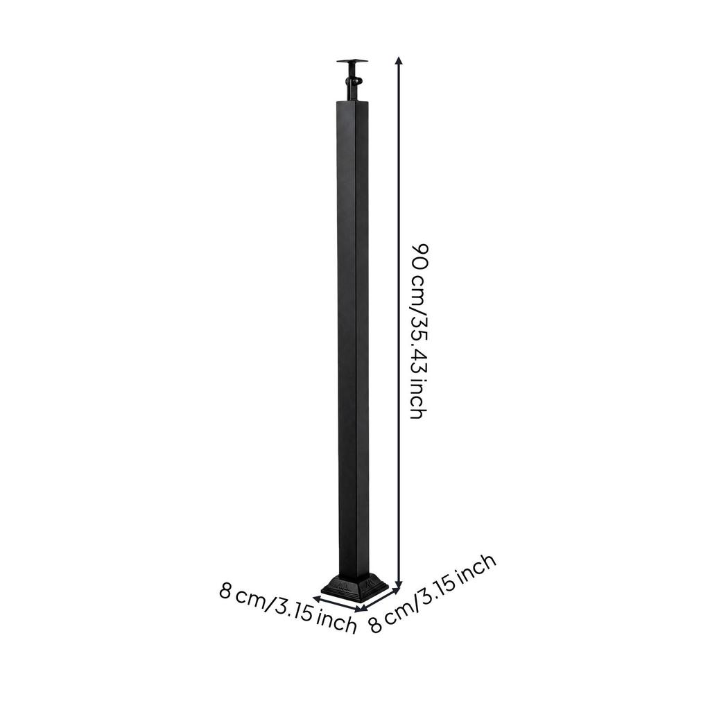 Black Metal Stair Railing Post with Square Base Profile