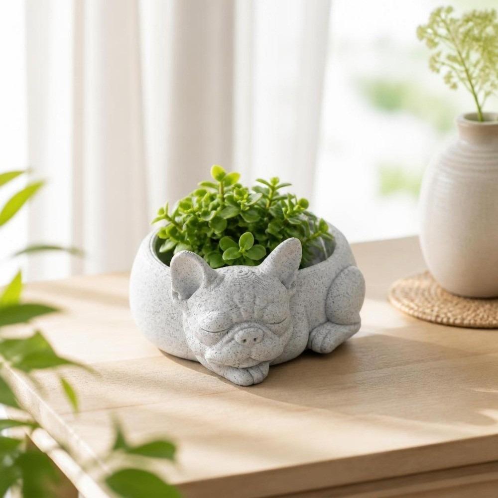 Ornaments Dog Shaped Flowerpot Funny Bulldog Plant Pot Cute Puppy Figurine Desktop