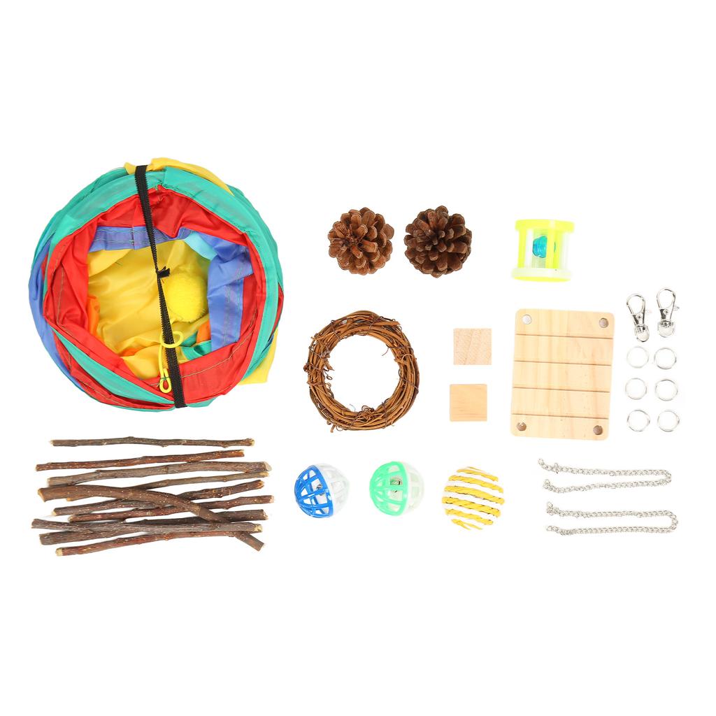 Hamster Tunnel Toys Grinding Teeth 3 Way Rabbit Tunnels and Tubes with Chew Toys for Rabbit Guinea