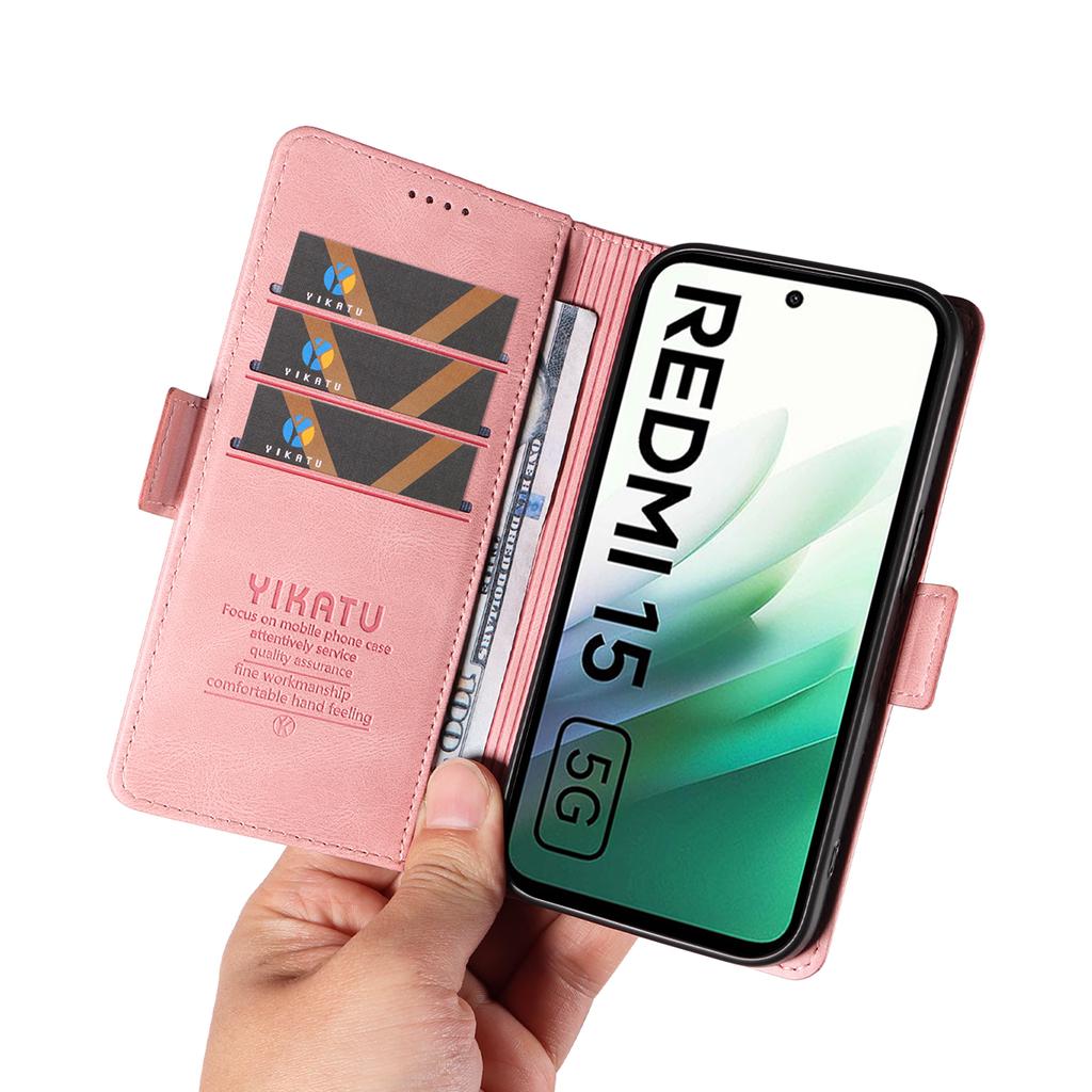 Pro Xiaomi Redmi 15 5G (Globální) (169 mm) Kožené pouzdro YIKATU YK-005 s povrchem na dotek, peněženkové pouzdro na telefon