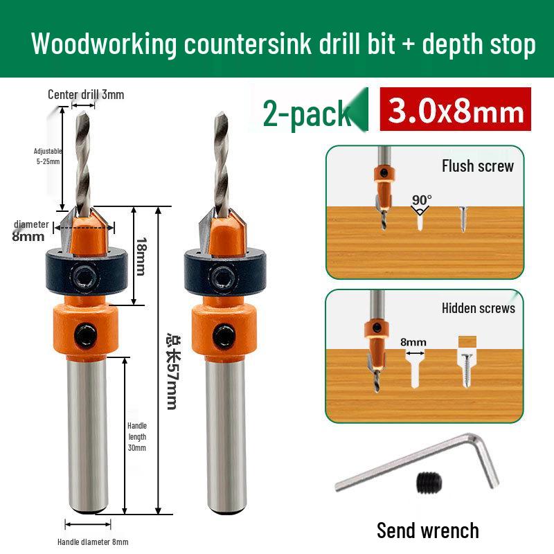 Tapered Countersink Drill Bit with Round Shank for Screw Installation and Woodworking Hole Opening