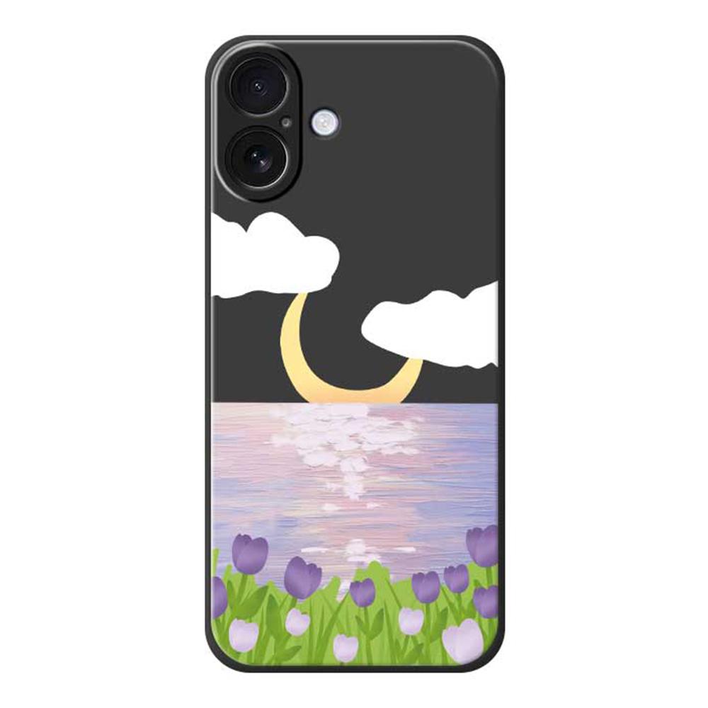 For iPhone 17 Case Flowers and Sea Pattern Printing Straight Edge TPU Phone Back Cover