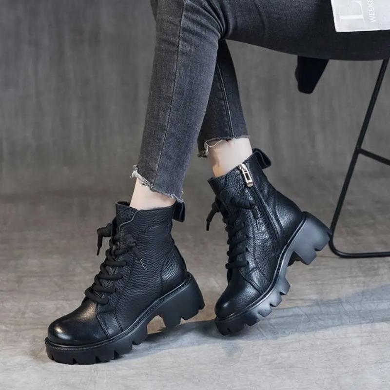Booties Chunky Footwear Platform Fur Short Shoes for Women Biker Female Ankle Boots Combat Punk Style Trend 2025 Spring Fashion