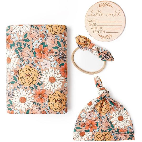 Baby Swaddle Set Newborn Hat Headband Beanie Swaddling Blanket Newborn Infant Swaddle Hat Baby Blankets for Baby Girl Boy