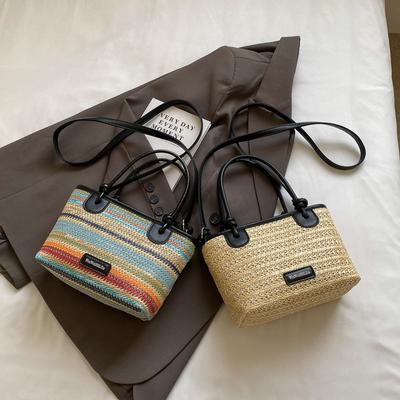 Bolsos de Mano con Asa Superior de Diseño Tejido de Paja para Mujer Color Arcoíris Verano Playa Hombro Cruzado Bolsos de Mano de Diseño de Lujo