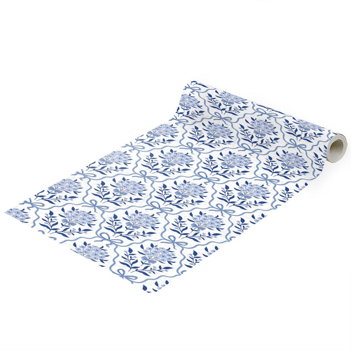 

Blue Bow Floral Wallpaper Peel and Stick Damask Contact Paper Self Adhesive Wall Paper for Home Kitchen Cabinet Furniture Decor 45x300cm