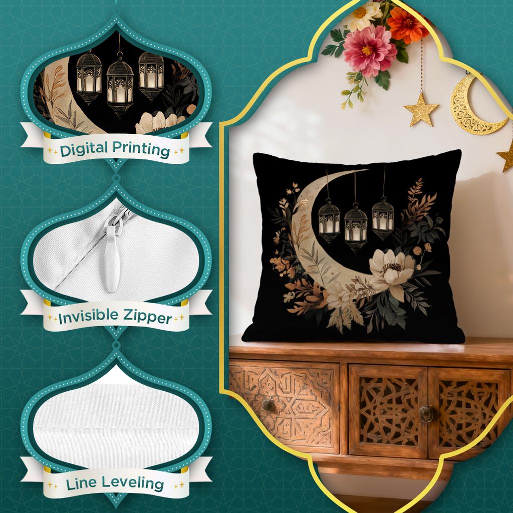 Ramadan Crescent And Plant Pillowcase Bedroom Sofa Cushion Cover 100% Polyester Living Room Cushion Pillowcase Home Decor