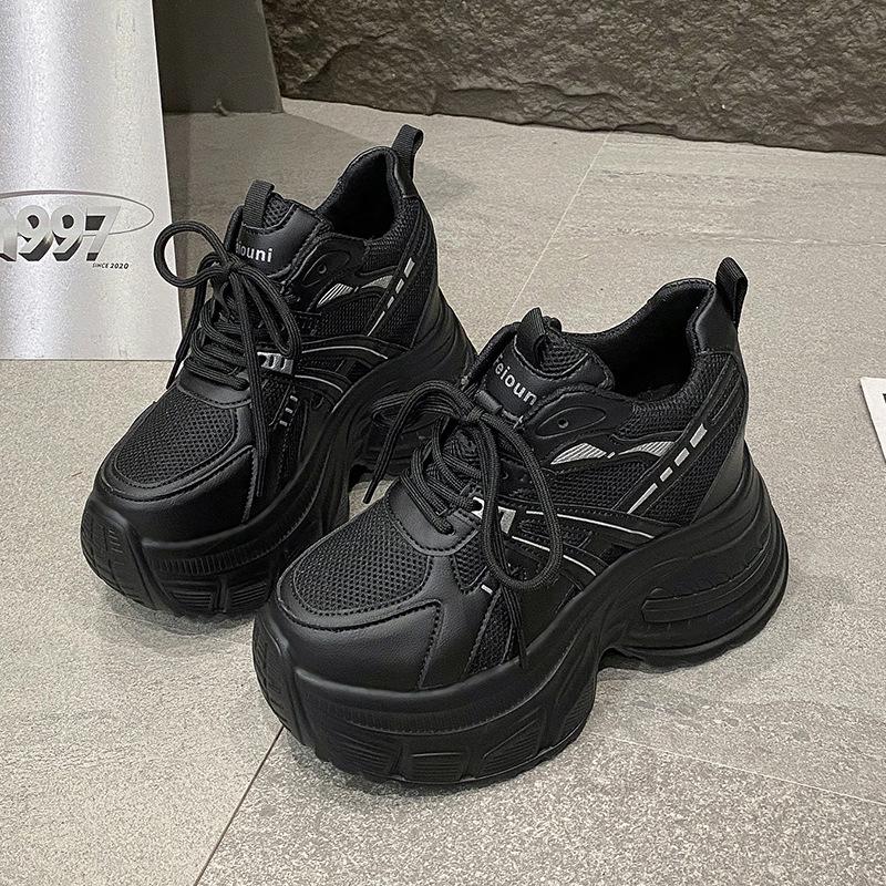 

10CM Height Increasing Women s Chunky Sneakers Lace Up Platform Casual Shoes Zapatillas De Mujer Size 34-39 Zapatos De Mujer 39 чорний