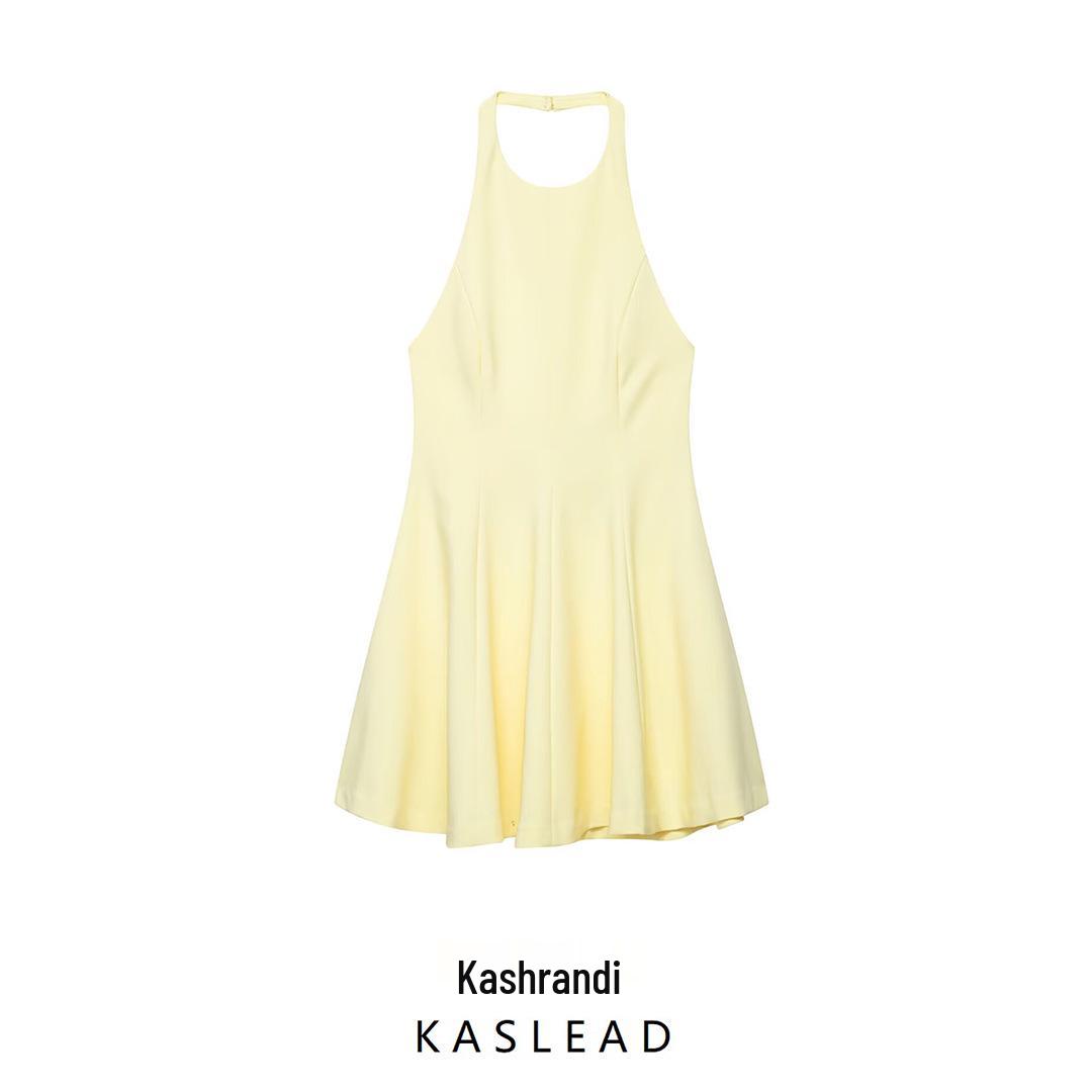 

2025 Summer Backless Halter Neck Dress - Women s European & American Fashion L жёлтый