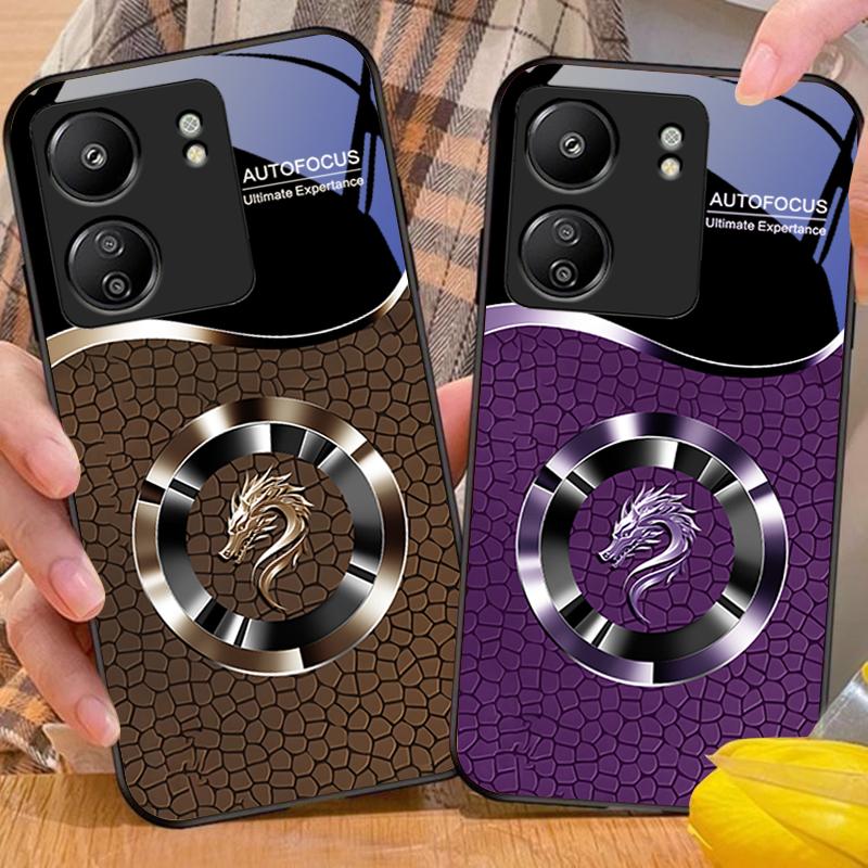 Kiesel Chinesischer Loong Für Xiaomi Redmi 13C Note13 12 Pro Plus 5G Note 9 13T Pro POCO X6 F5 F6 Schwarz Gehärtetes Glas Handyhülle