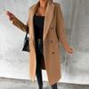 Jachetă lungă pentru femei, slim fit, la dublu piept, haină de lână de culoare uni, toamnă iarnă, îmbrăcăminte exterioară cu guler înclinat, haină de stradă