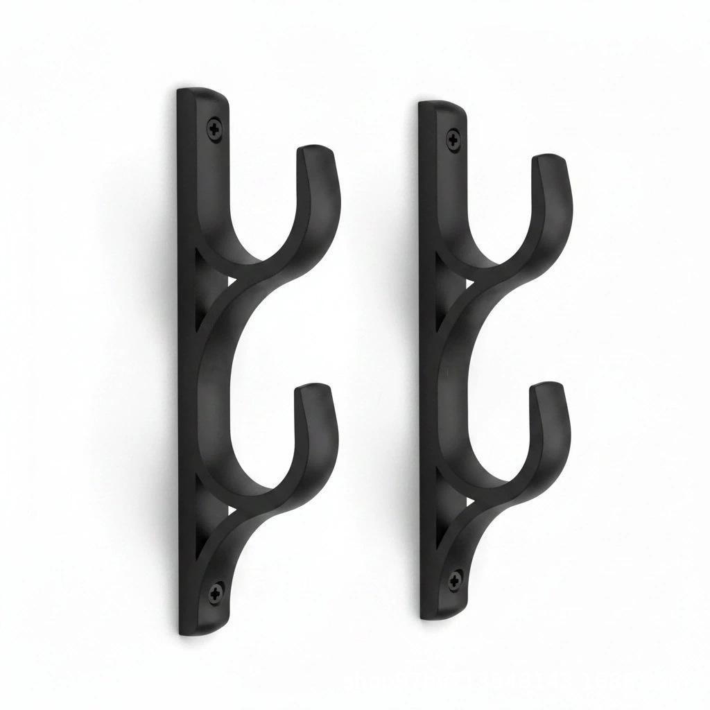 Matte Black 3D-Printed Double Hook Fishing Rod Wall Mount Display Hanger