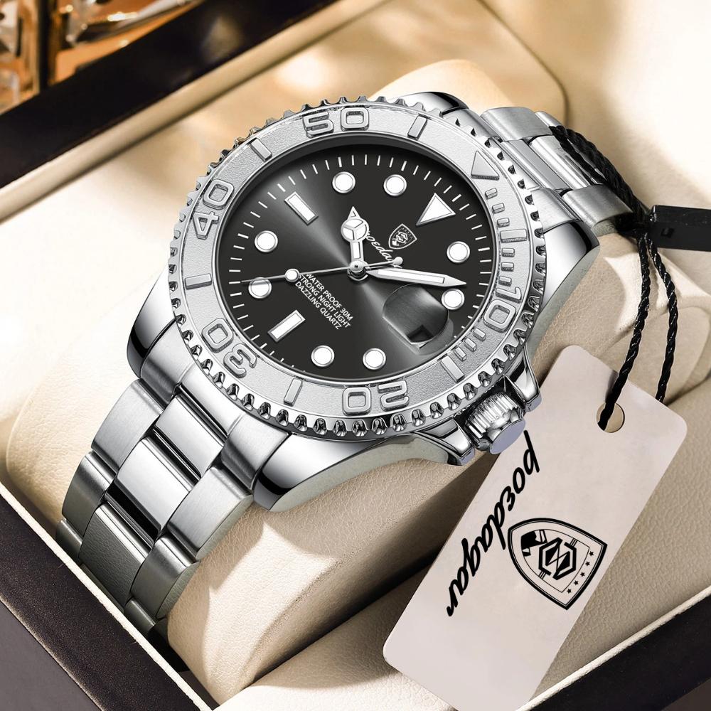 POEDAGAR Top Luxury Male Watch Waterproof Luminous Date Watch Stainless Steel Clock Sport Fashion Quartz Watches