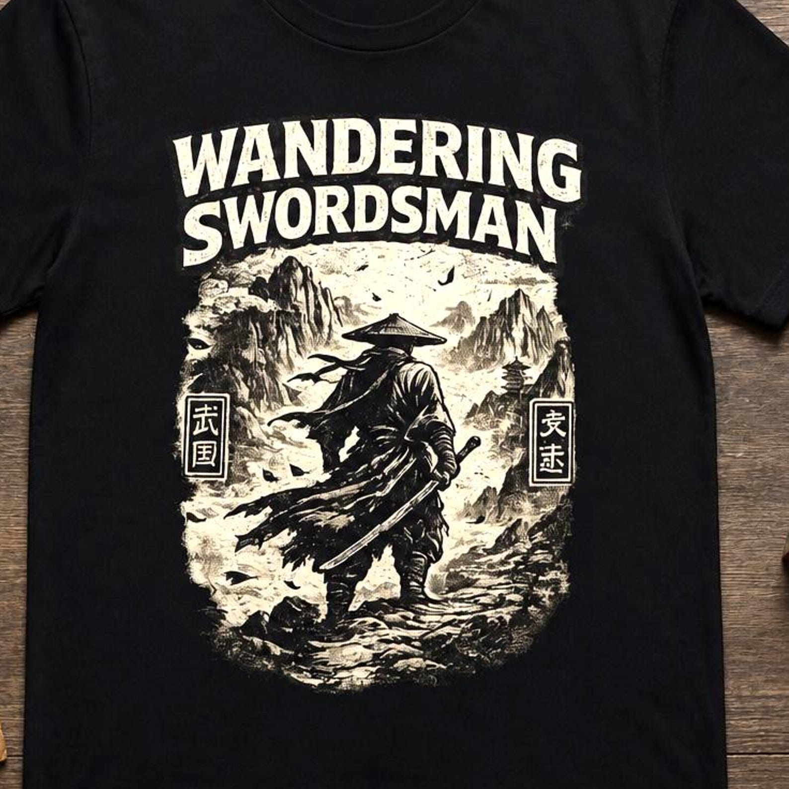 Wandering Swordsman Shirt, Samurai Ronin Tshirt, Japanese History Graphic Tee, Bushido Kanji Top, Martial Arts Vintage Warrior Gift 2XL