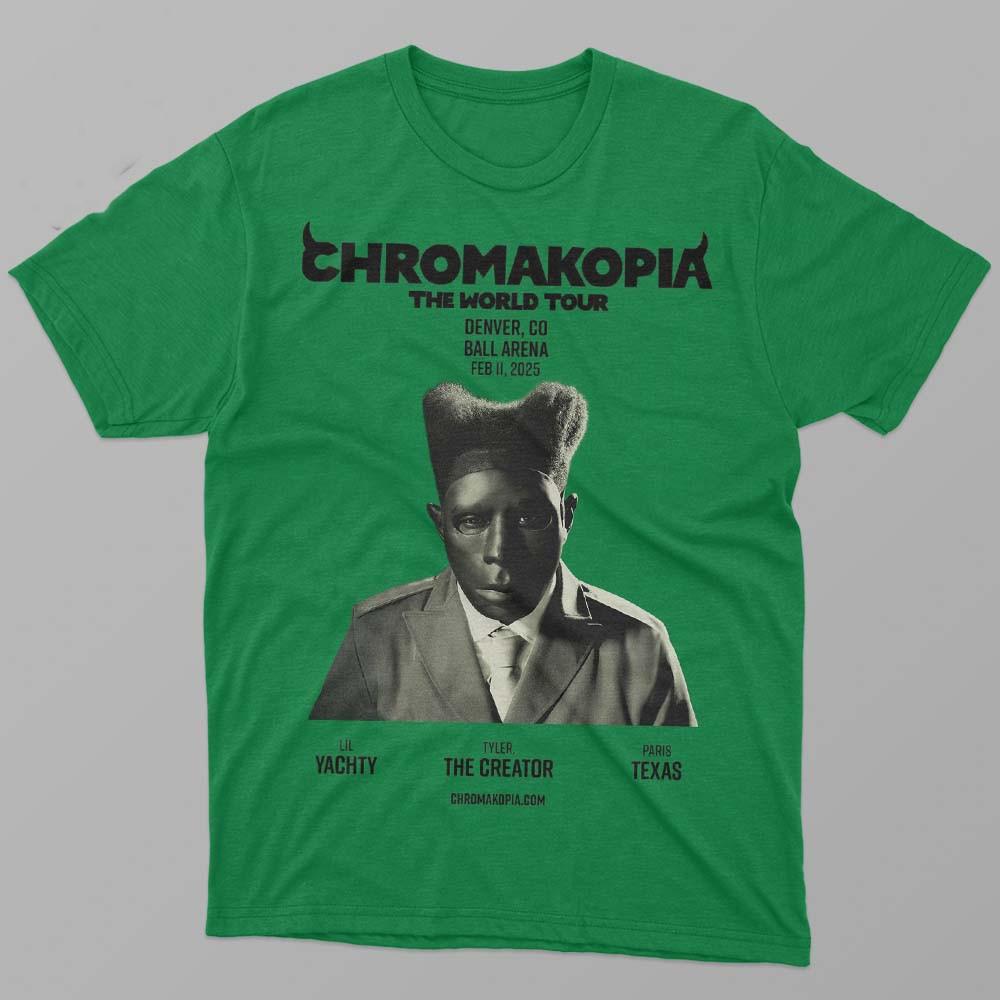 

Chromakopia The World Tour By Tyler The Creator Green All Size Shirt AR352 Unisex T-Shirt S