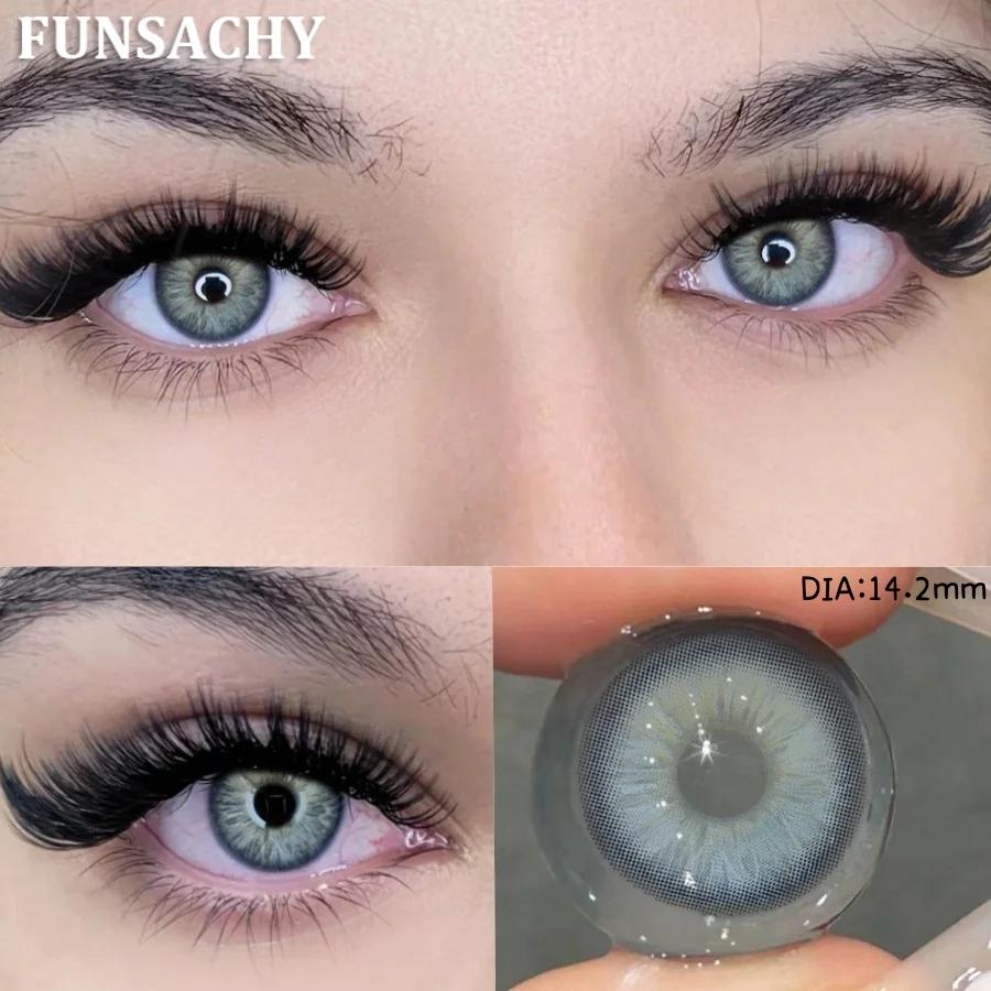 FUNSACHY Colored Contact Lenses Yearly Brown Lens for Eyes Makeup Beauty Green Color Lenses Fashion Grey Pupils Contacts 2Pcs