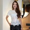 T-shirt da Donna Primavera Estate Pannello in Pizzo Manica Corta Top Casual Per Appassionati di Moda
