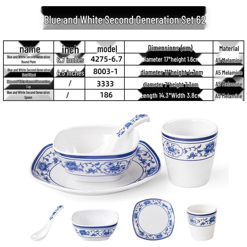 Qianxing Imitation Porcelain Melamine Blue & White Tableware Set