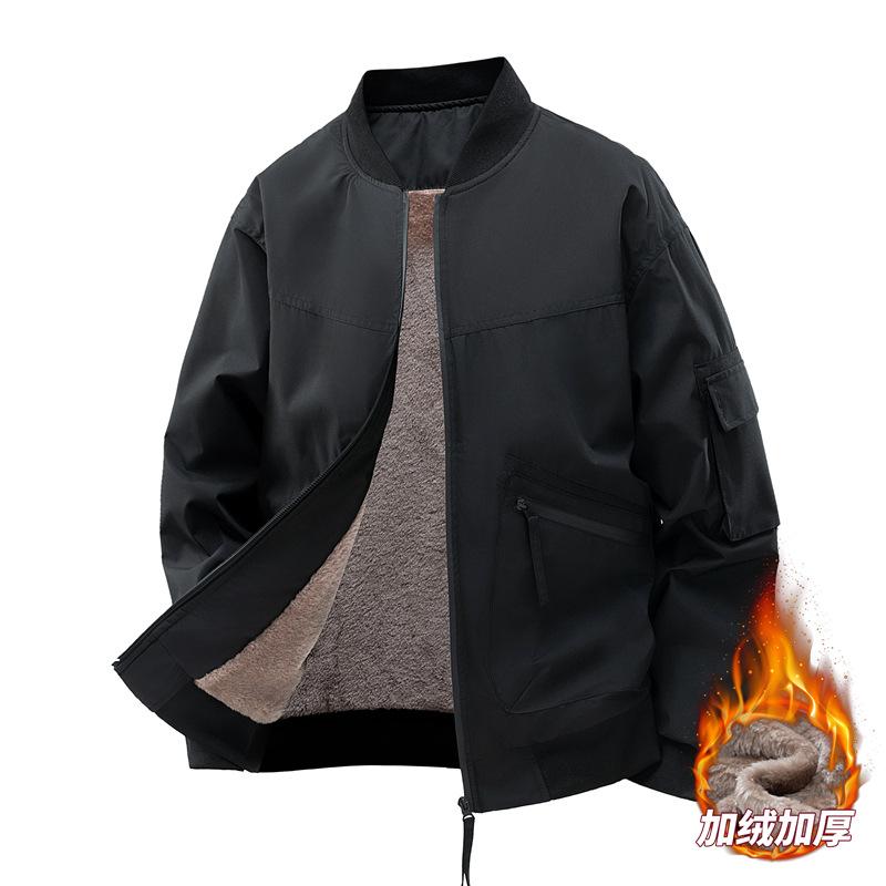 Pánská volná ležérní bavlněná bunda jednobarevná krátká zimní teplý kabát