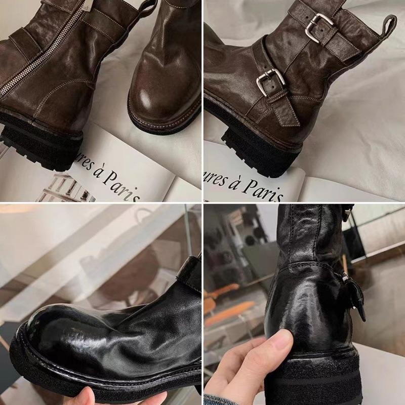 Washed Horse Leather Vintage Maillard Leather Knight Boots Platform Martin Boots Women's Thick Heel Short Boots